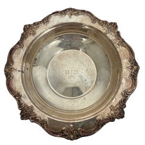 Fisher K123 Small Bowl Silverplated Vintage Repousse Embossed Rim Engraved USA
